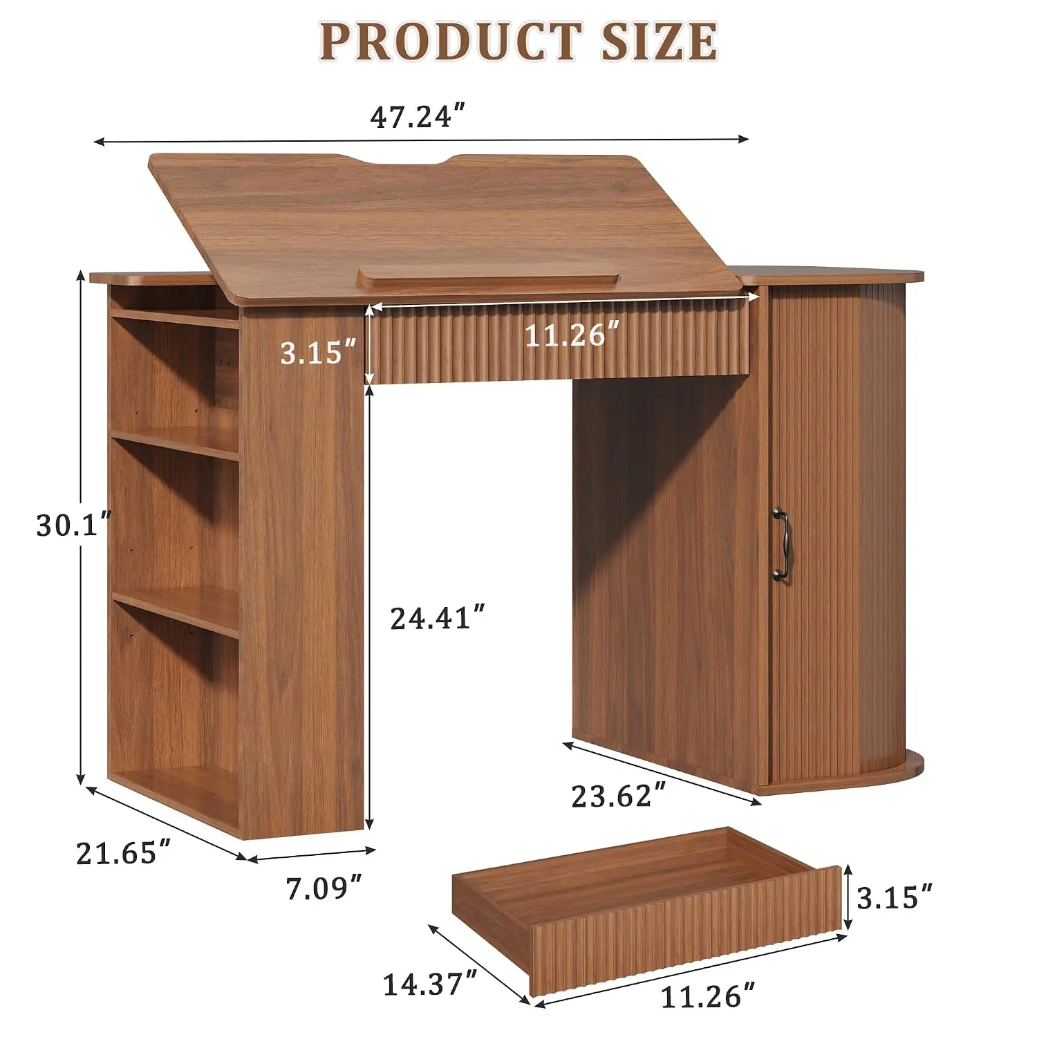 Drafting Table with Storage Cabinet & Drawers, Adjustable Drawing Table with Open Shelves, Crafting Table Art Desk, Customized view 2