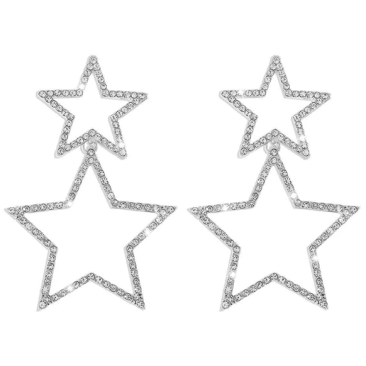 Fashion Rhinestone Five Point Star Earrings for Women Double layered Personalized Fashion Style Earrings