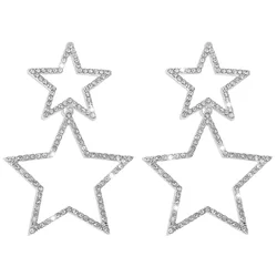 Fashion Rhinestone Five Point Star Earrings for Women Double layered Personalized Fashion Style Earrings