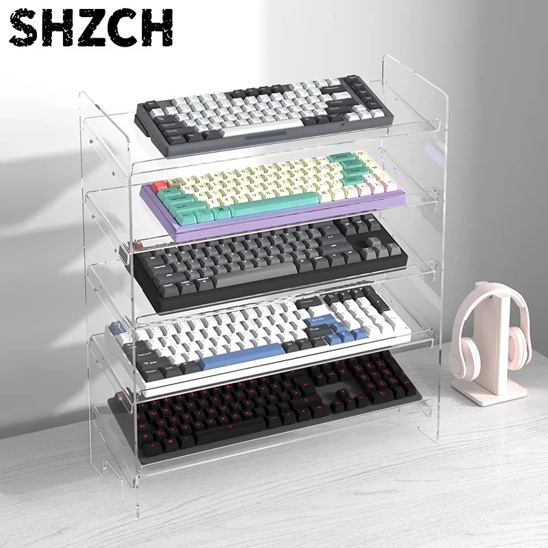 Acrylic Mechanical Ke/y board Stand No-Adjust Display Rack, Heavy-Dut/y Tilted Organizer Transparent Storage Case for Gaming Set
