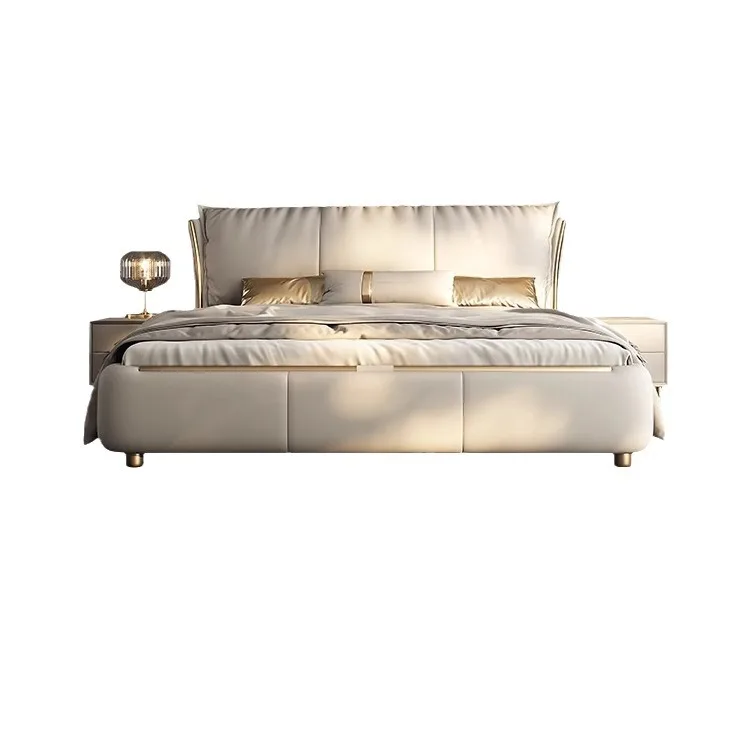 

Master bedroom, leather bed 2 by 2 meters 2 Italian light luxury, big wedding, double, simple and modern