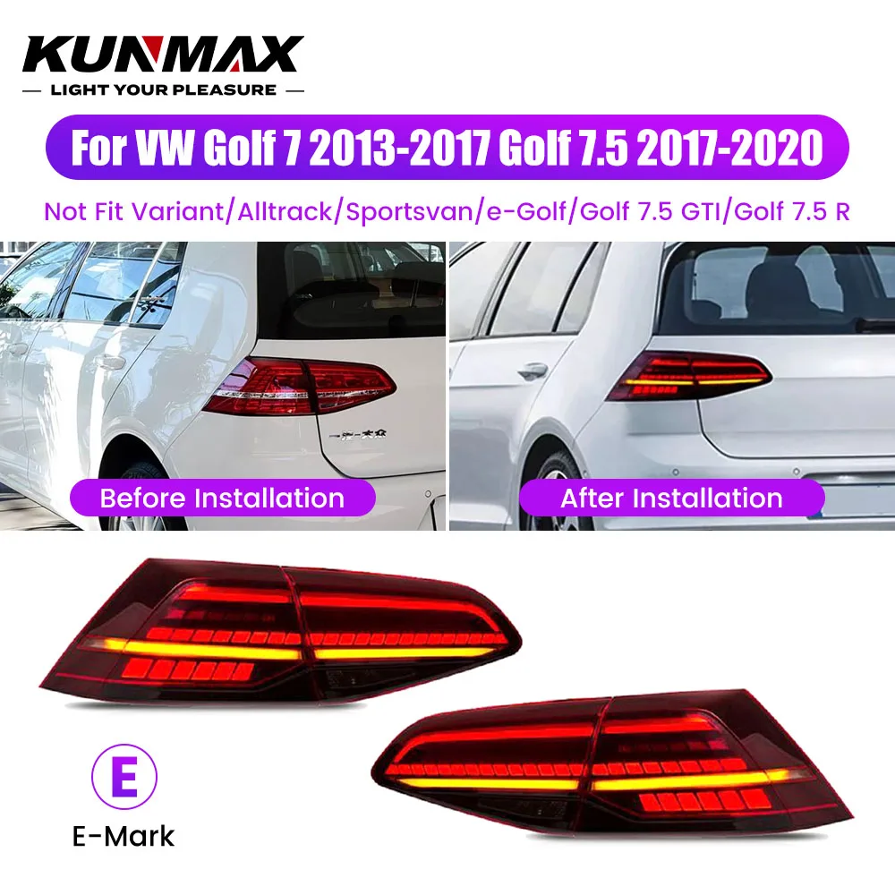 2-teiliges LED-Rücklicht-Set für VW Golf 7 MK7 MK7.5 2013-2020, sequenzieller dynamischer Blinker, Brems- und Rückleuchte, Plug & Play, E-geprüft