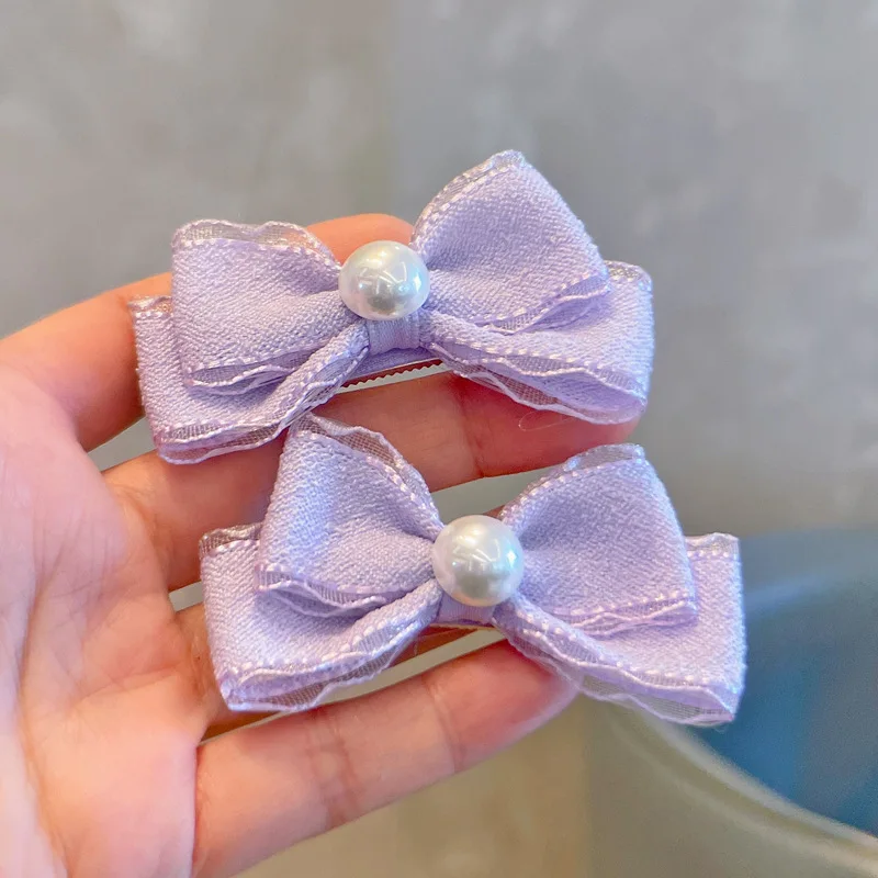 48 Pcs/Lot Lace Trim Ribbon Bow Hair Clips With Pearl Center For Kids Girls Hair Accessories view 3