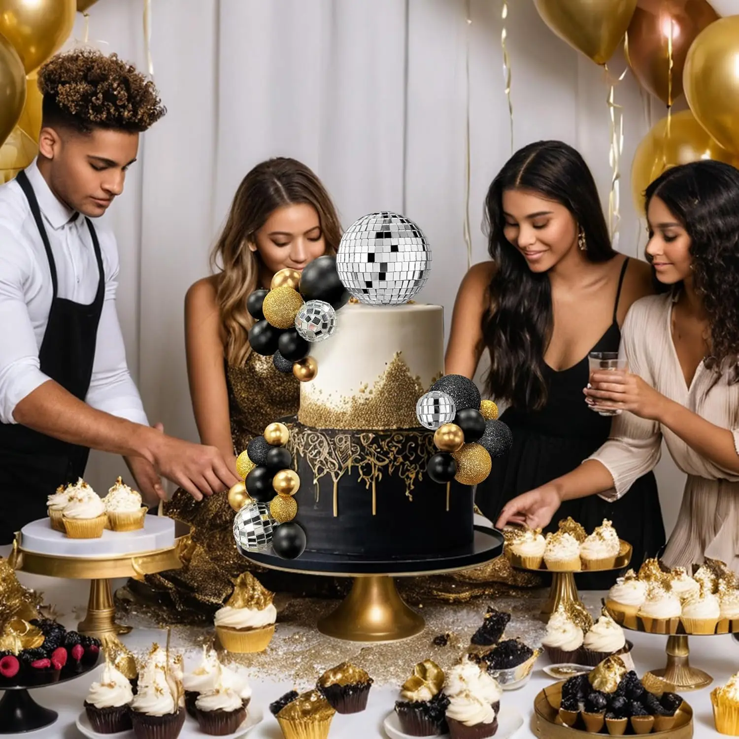 31 Stück lila Discokugeln Kuchendekorationen Perle Glitzer Silber Kugeln Kuchendeckel für Hochzeit Geburtstag Babyparty Cupcake Dekor – Detail 33