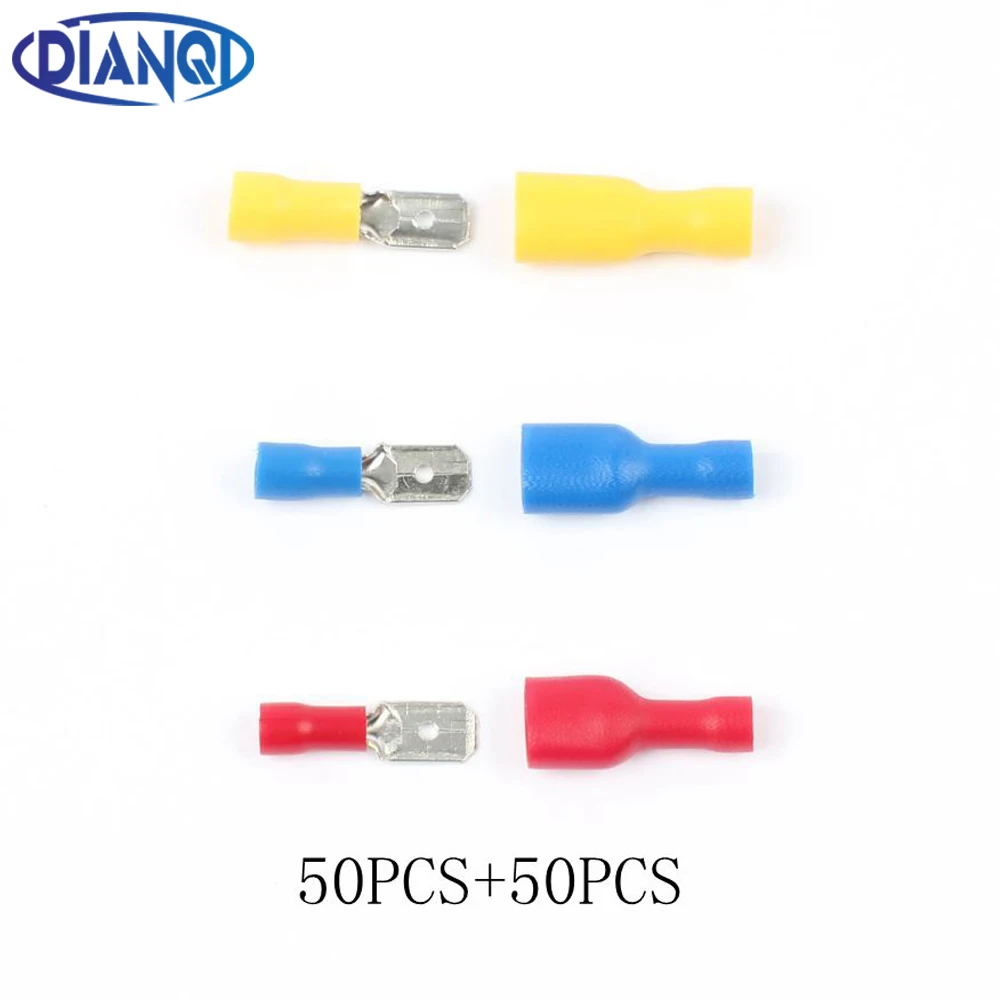 16-10AWG MDD FDFD Female male Insulated Spade joint 100PCS Crimp Connector Terminal Male/Female Kit 100PCS 50pair FDFD+MDD