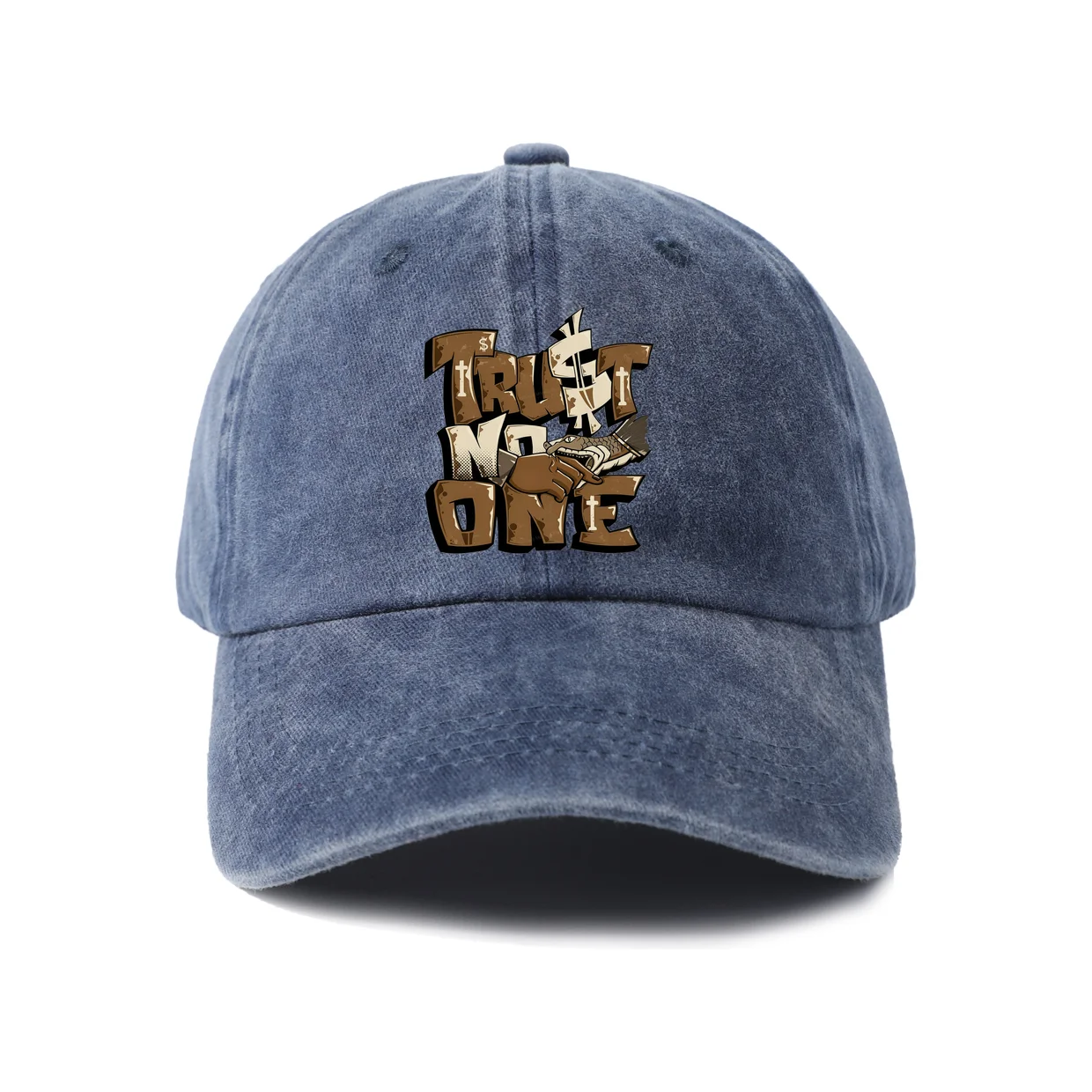 Trust No One Gold Typography Graphic Vintage Washed Baseball Cap, Adjustable Unisex Dad Hat for Men and Women