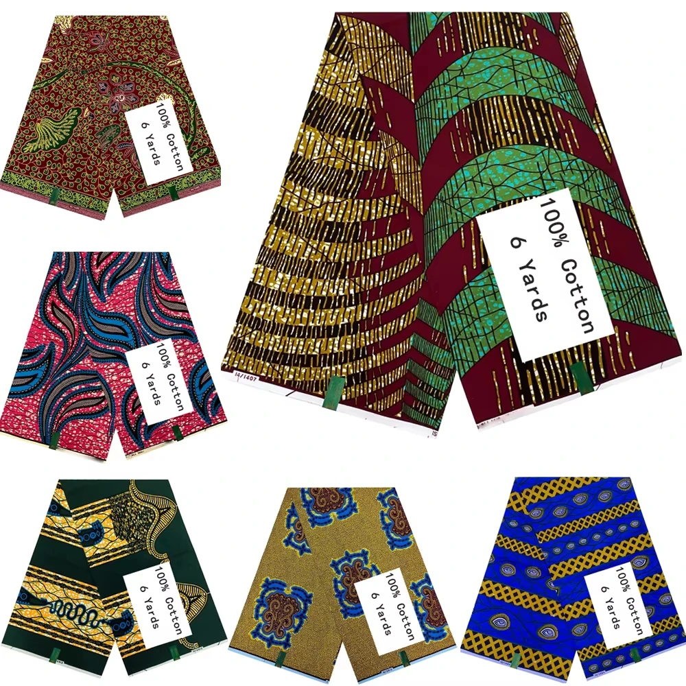 

New Arrival Fashion African Wax 100% Cotton Fabric 6 Yards High Quality African Guaranteed Veritable Real Wax Print Party Dress