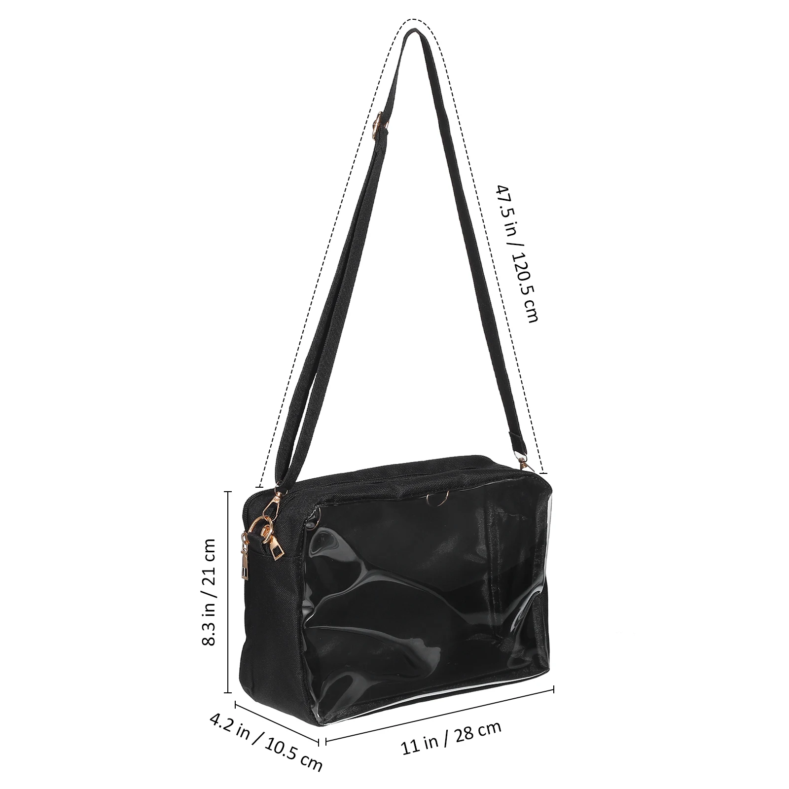 

Clear Shoulder Bag Transparent Crossbody Purse Black 28x10x20cm Oxford Large Capacity Women Bag Travel Toiletry Stadium Events