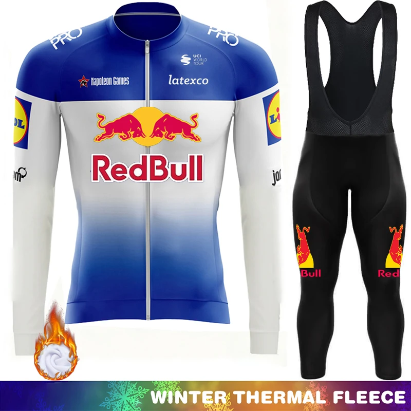 

Men Cycling Clothing Fleece Jersey Red Bull Sets Retro Winter Men's Suit Thermal Clothes Outfit Man Maillot Road Bicycle Jumper