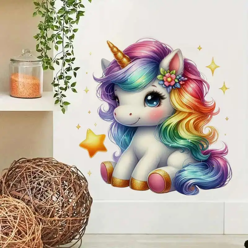 

Cute Rainbow Unicorn Wall Sticker Baby Kids Room Decoration Mural Bedroom Home Wallpaper Nursery Decor Waterproof Decals M1410