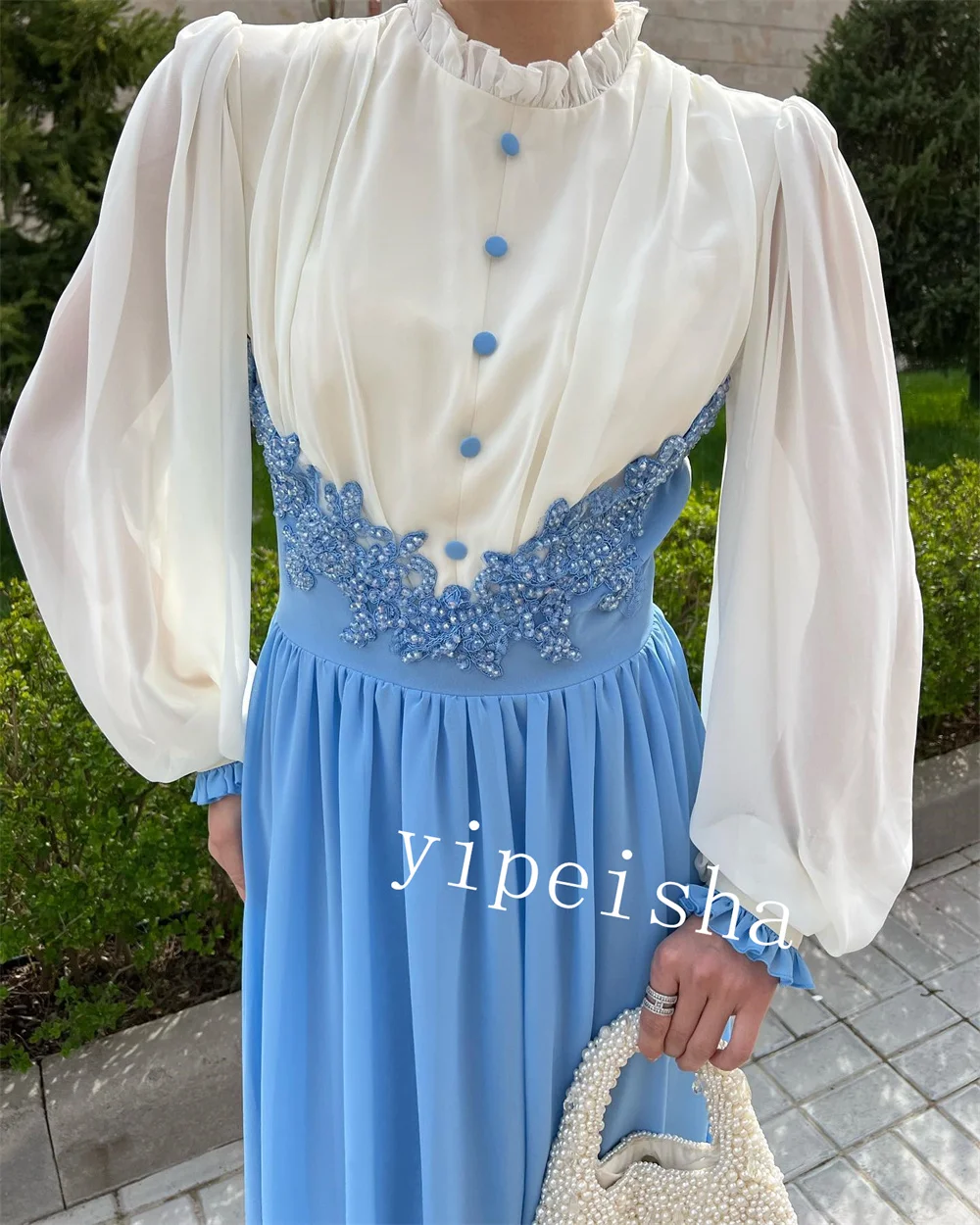 Jiayigong  Chiffon Pearl Button Quinceanera A-line Jewel Bespoke Occasion Gown Midi Dresses Saudi Arabia