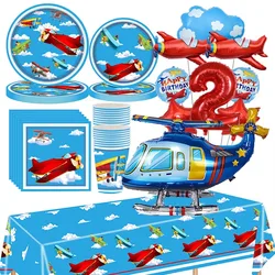 Airplane Birthday Party Supplies Plane Party Paper Plates Napkins Balloon Airplane Tablecloth Tableware for Baby Shower Decors