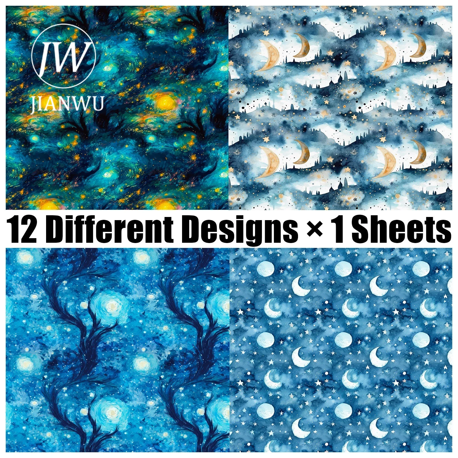 

Набор из 12 листов винтажной бумаги JIANWU с изображением луны, звездного неба и пейзажей для скрапбукинга, творчества и декоративных журналов