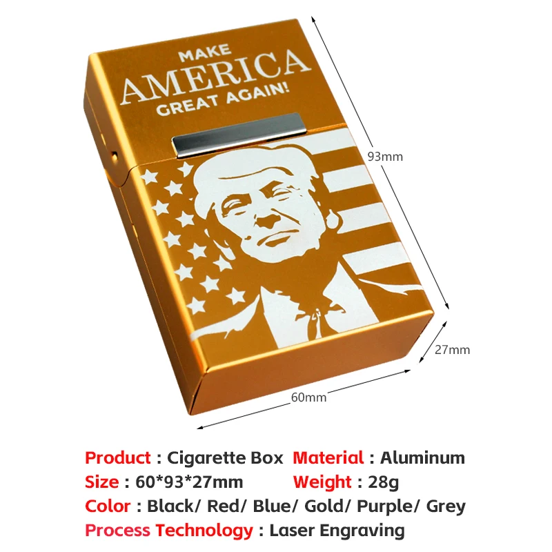 2025 MAGA US President Donald J Trump Souvenir Collectibles Fun Smoking Gift Metal Aluminum Alloy Flip Cigarette Case Box Laser