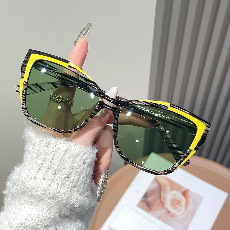 New Fashion Women Color Block Cat Eye Eyeglasses Frame Trendy All Match Fashion Personality Sun Glasses UV400 Sunglasses