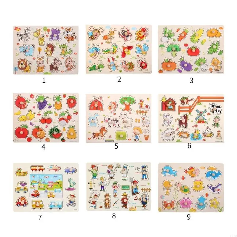 

F62D Wooden Peg Puzzle for Toddlers Sorting Matching Board Kids Sensory