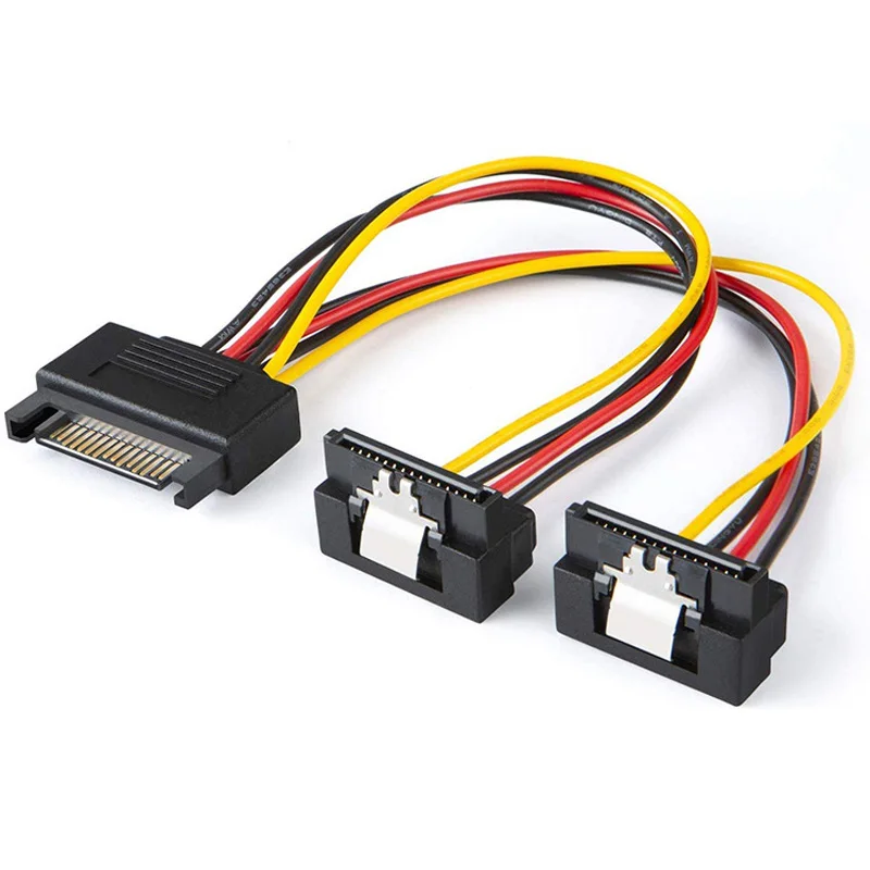 1/2/5 PCS 20CM 90 degree Straight Elbow SATA 15-Pin Male to 2 x 15P Female Y 15Pin Power Cable HDD Splitter Connector Adapter