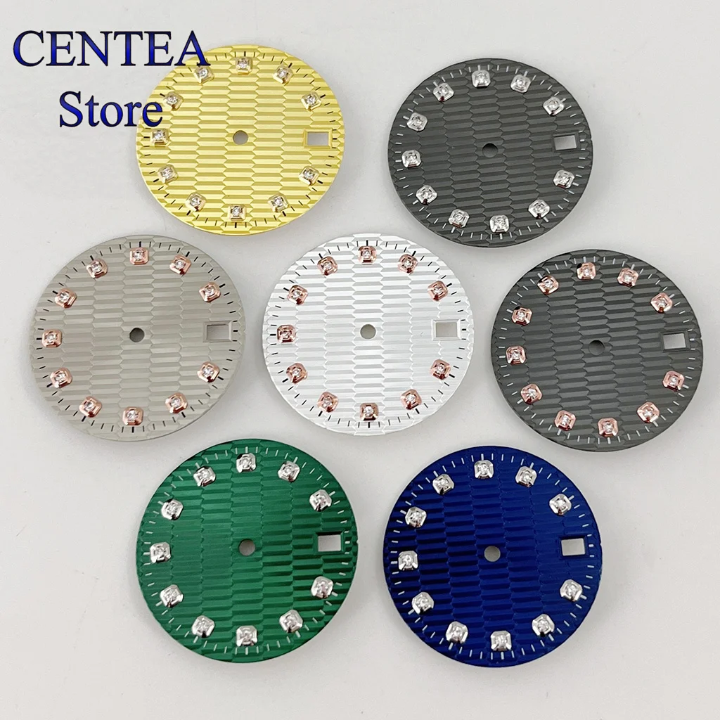 RICHUS 28.5mm silver/gray/green/gold sterile watch dial fit NH34 NH35 movement fit 3 o'clock crown 3.8 o'clock crown