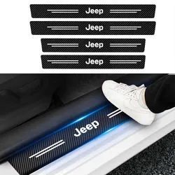 4pcs Car Door Sill Stickers Carbon Fiber Cover Auto Accessories For Jeep Renegade Wrangler jk Compass Grand Cherokee Gladiator