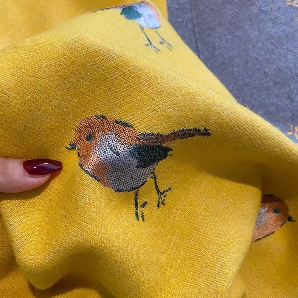 Imitation Pashmina Winter Color Block Elegant Printing Cozy Texture Magpie Bird Shawl Double Sided Vibrant Shades