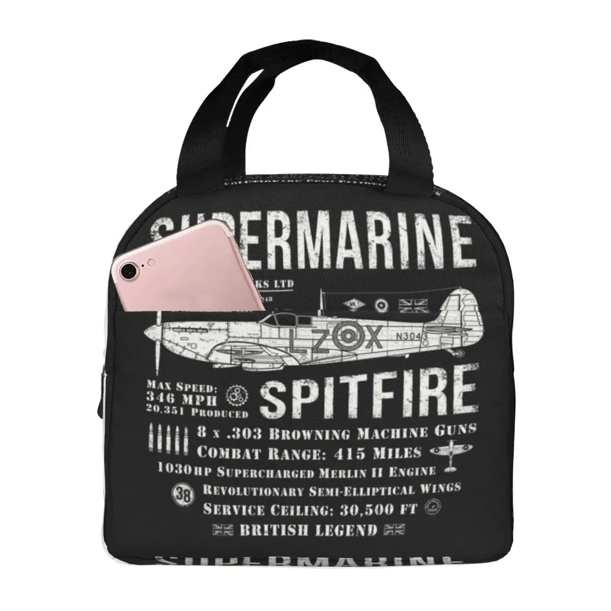 Supermarine Spitfire Resuable Lunch Box Leakproof Fighter Pilot Aircraft Airplane Plane Cooler Thermal Food Insulated Lunch Bag