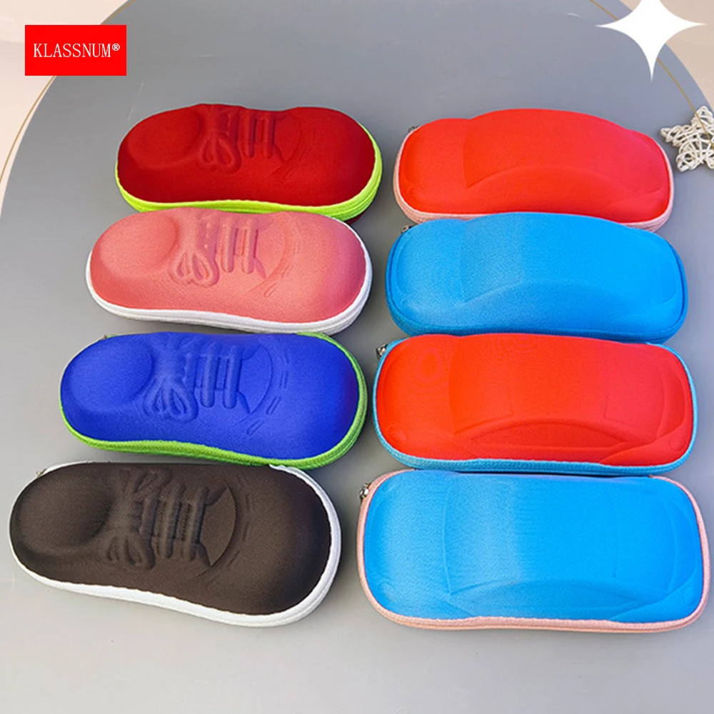KLASSNUM Cute Sneaker Shaped EVA Glasses Case Children Boys Girls Portable Hard Shell Zipper Sunglasses Storage Box Kids 2026