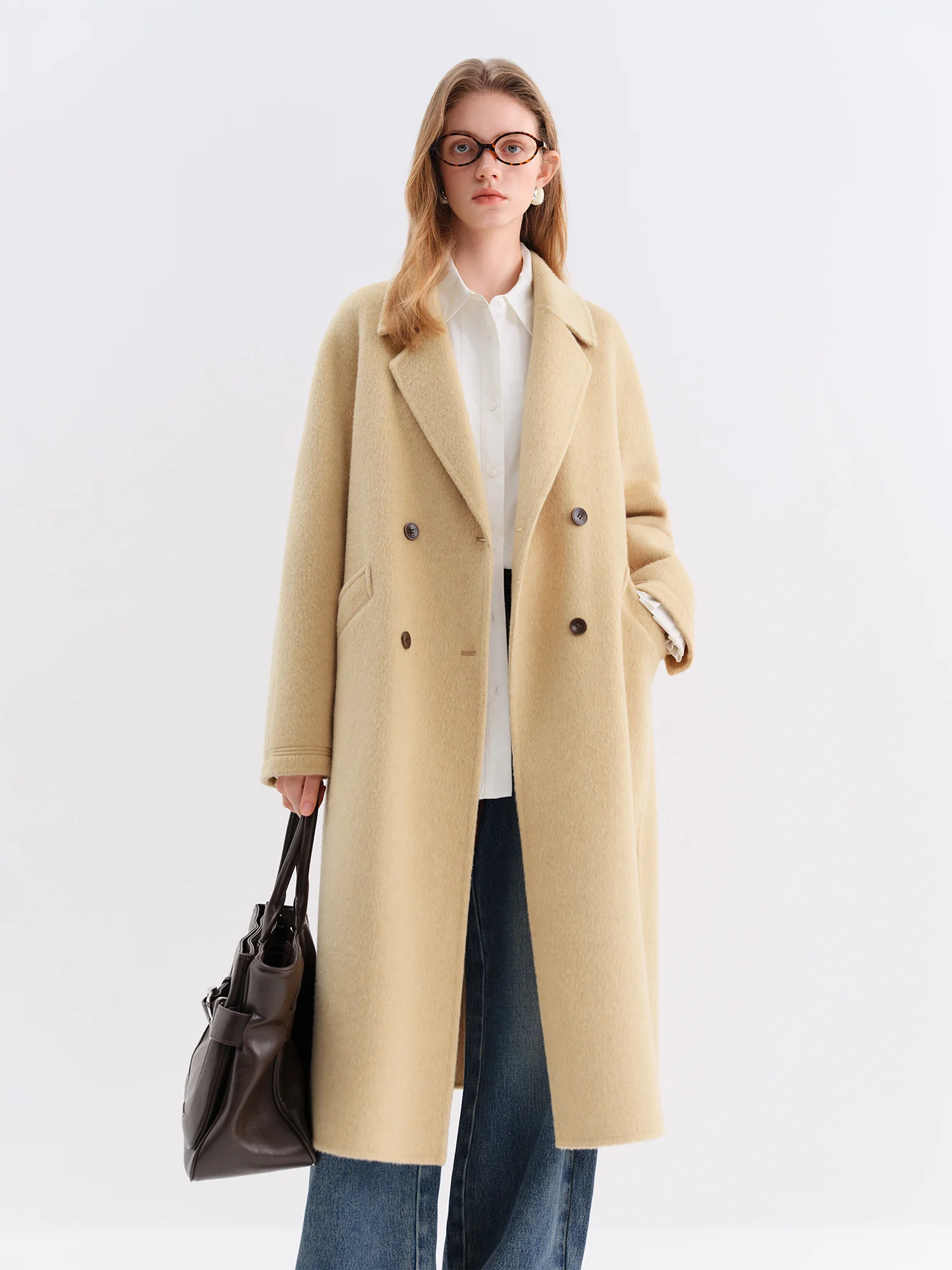 FSLE Women's Luxurious Double-Faced Wool Coat with Flattering Silhouette 2025 Winter Collection New Arrival 100% Wool Blends