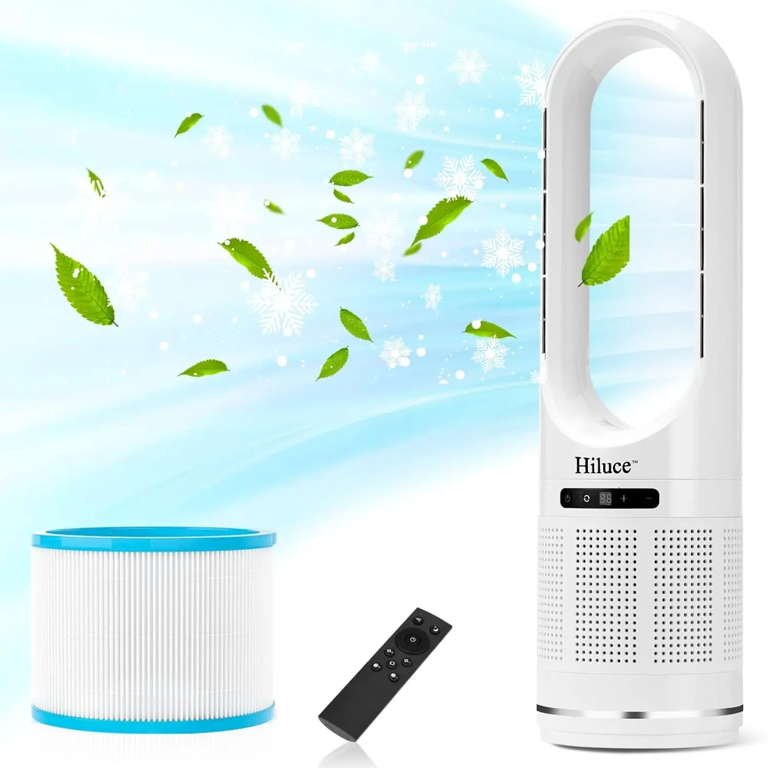

Bladeless Tower Fan, 2-in-1 Oscillating Fan with HEPA Filter, 20dB Quiet Cooling, 8 Speeds, 9H Timer, Remote Control, 32 inch White