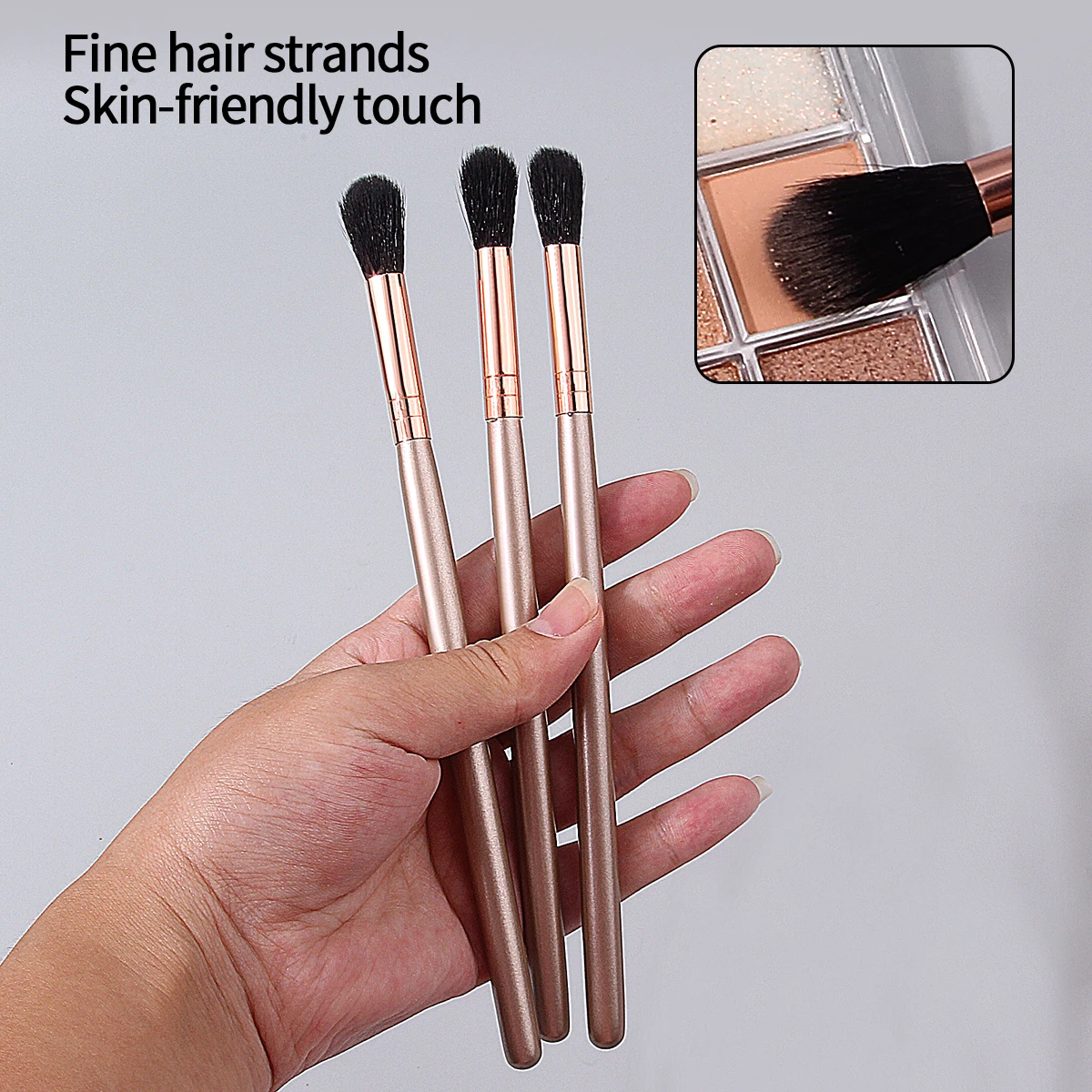 3PCS soft-bristled wooden-handled flame-type high-gloss brush, nose shadow brush, multi-functional facial brush, makeup tool
