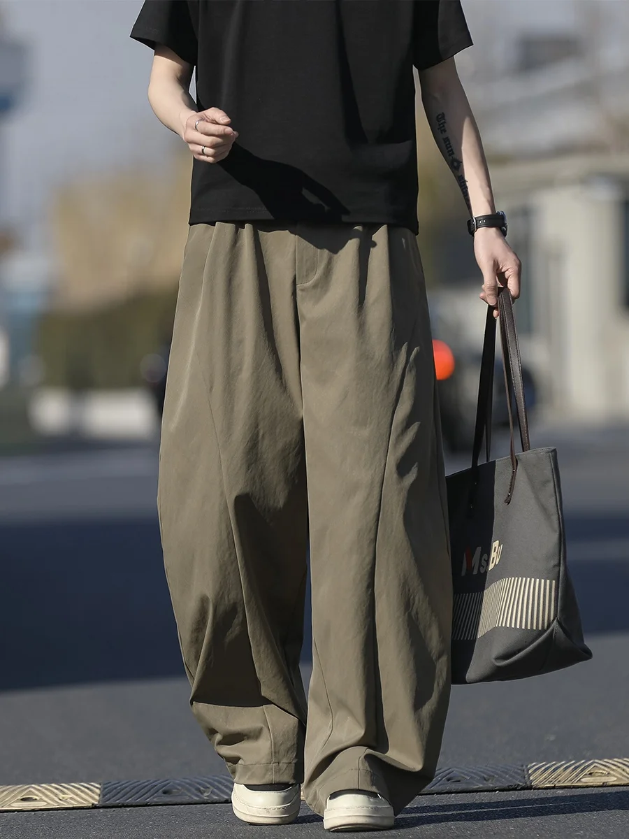 

Loose Casual Men's Military Green Angle Cut Knife Pants American Style Workwear Spring Autumn Straight Leg Wide Leg Trousers