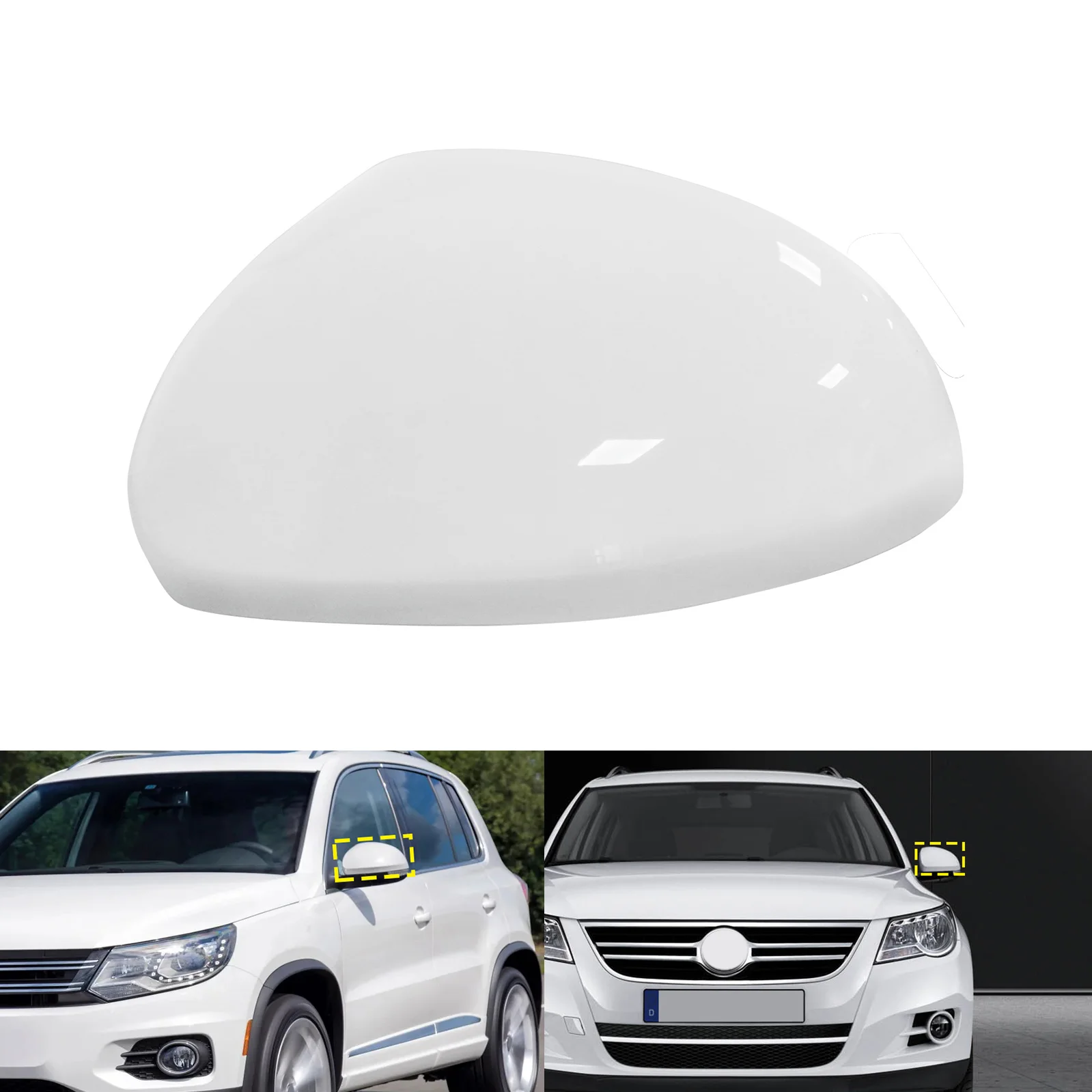 

For VW Tiguan 5N 2007-16 Left Wing Rearview Mirror Cover Caps Casing Candy White