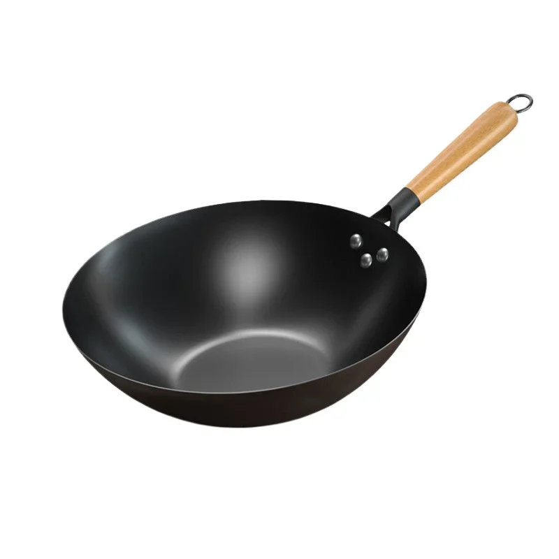 32cm Wok Pan,Woks & Black Carbon Steel Stir Fry Pans,Gas,Cooktop,Nitriding Kitchen Cooking Pot,Round Bottom Chinese Wok