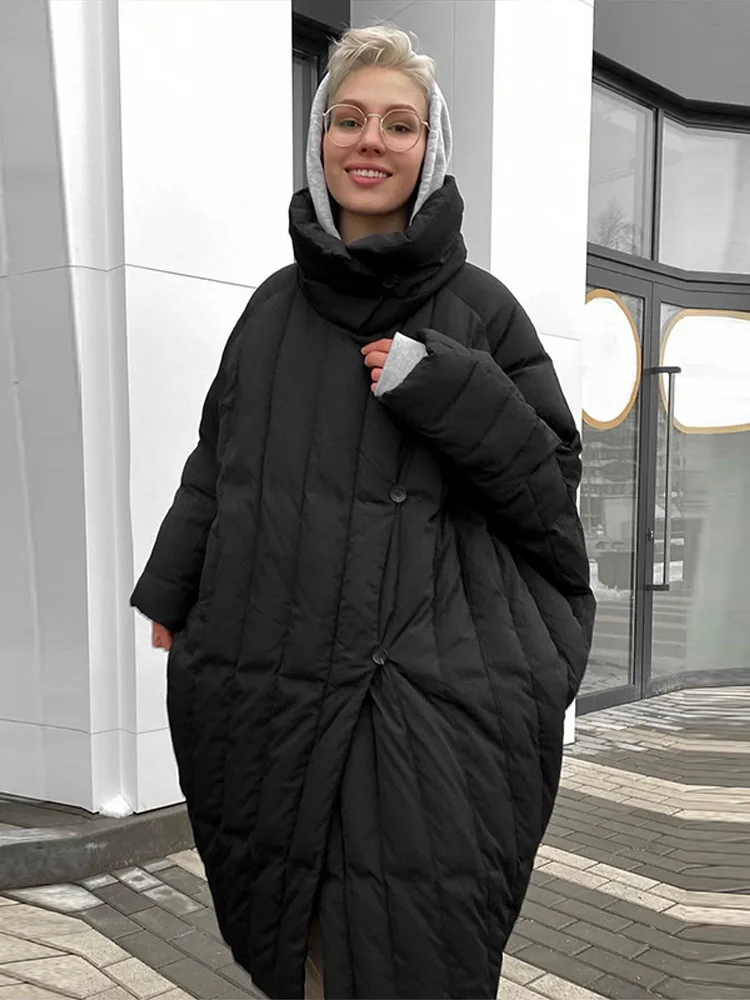 

Fashion Solid Oversize Long Padded Coat for Women Casual Single Breasted Pockets Loose Jacket Winter Long Sleeve Lady Outerwear