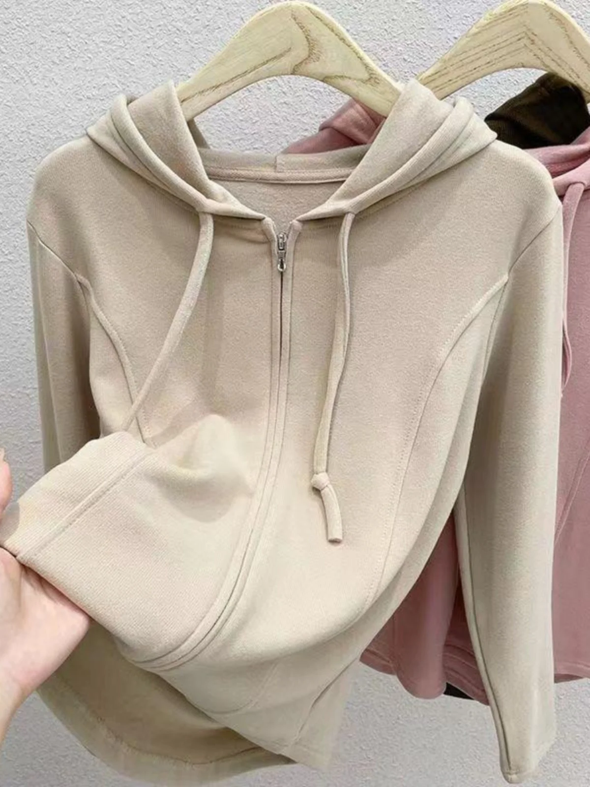 Hooded Zipper Large Size Velvet Short Jacket Women's 2024 Autumn Winter New Open Cardigan Long Sleeve Base Shirt Casual Top