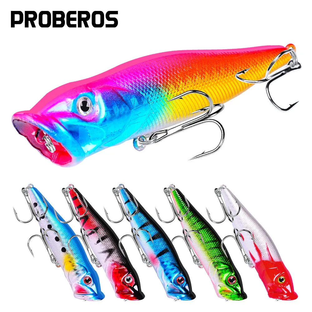 PRO BEROS 9 Color Popper Fishing Lures 95mm 12g Topwater Lure Plastic Floating Artificial Hard Bait Saltwater Lures Fake Baits