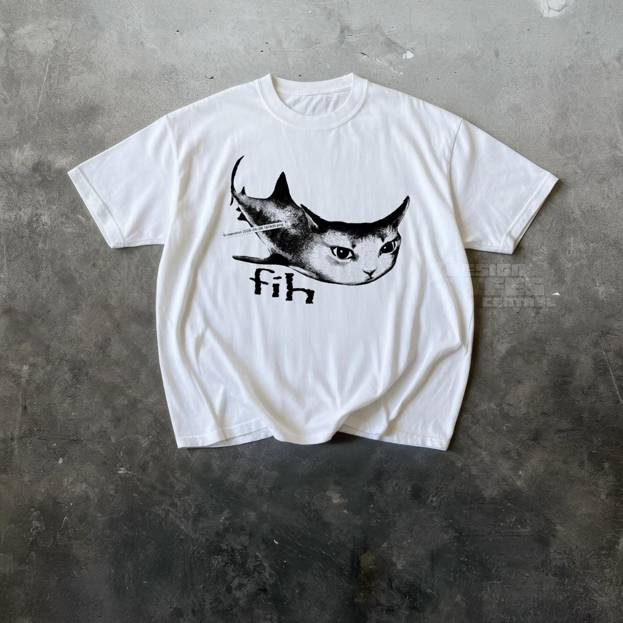 Cat Shark Pattern T-shirt, Fun Unisex Pattern T-shirt, Y2K Catfish T-shirt Printed Casual Wear T-shirt
