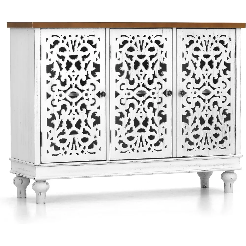 Gabinete decorativo con puertas, con almacenamiento, gabinete credenza de granja para comedor, sala de estar, entrada, blanco, librerías