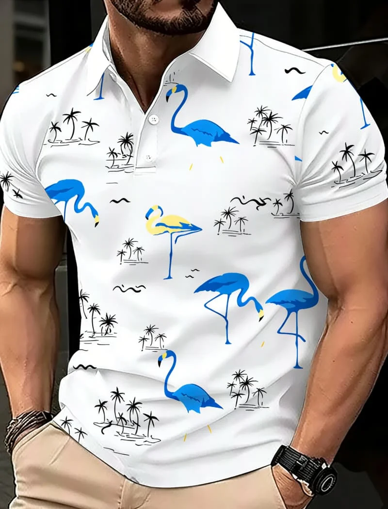 

Мужская элегантная шикарная рубашка-поло с ярким принтом морских животных, с коротким рукавом, летняя мода для отдыха и досуга