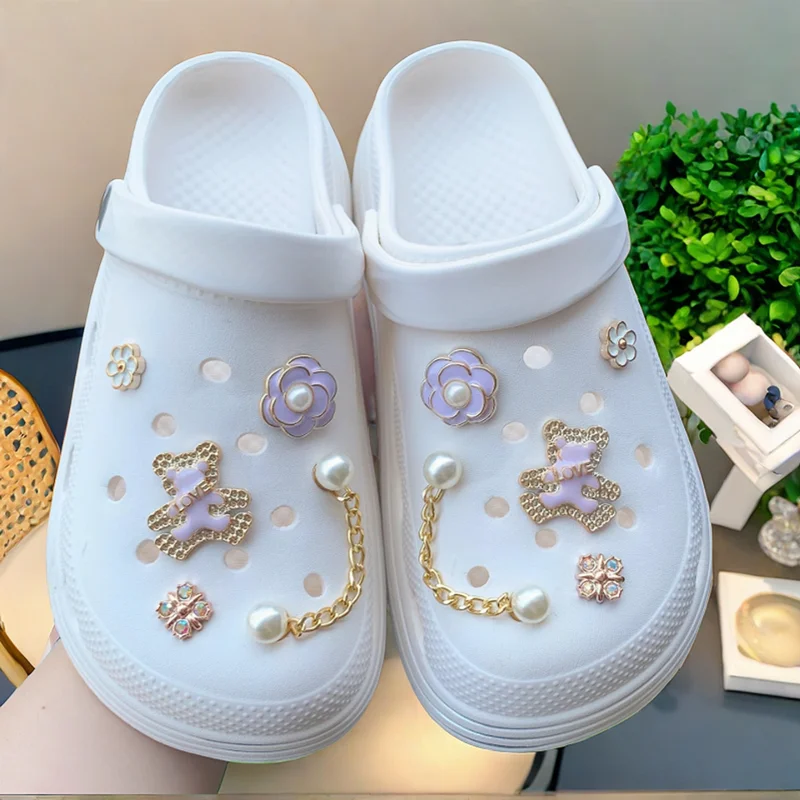 

Fashion trends Hole Shoe Charms for DIY Lovely Purple Bear Shoe Buckle Decoration for Shoe Charm Sandals Clogs Kids Gifts