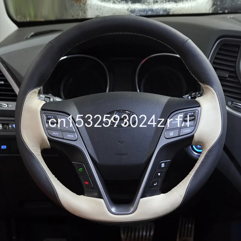 For Hyundai IX35 New Santa Fe DIY Car Steering Wheel Cover Black Suede Blue Thread