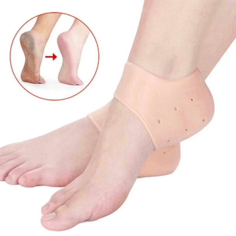 2Pcs Silicone Feet Care Socks Moisturizing Gel Heel Thin Socks with Hole Cracked Foot Skin Care Protectors Lace Heel Cover
