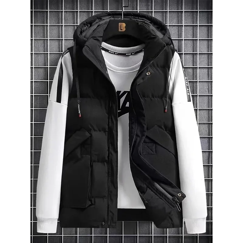 

Men's Winter Vests Sleeveless Jacket Hat-Detachable Hooded Windbreaker Warm Fashion Coat Padded Vest Men Coats Plus Size 8XL