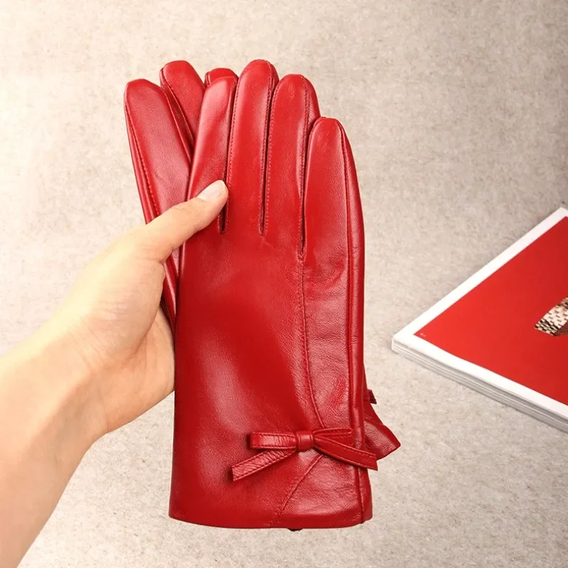 Winter Real Leather Gloves Women Genuine Goatskin Gloves Fashion Soft Fleece Lining Warm Driving New Arrival