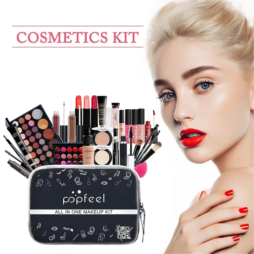 Coffret de maquillage professionnel pour femme, kit complet, fard à barrage pailmétrage, poudre, fond de teint, cosmétique multifonctionnel, cadeau