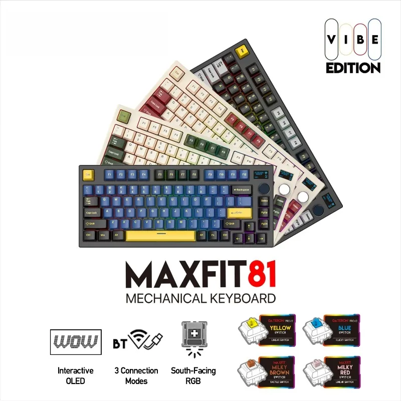 FANTECH MAXFIT81 VIBE Wireless Mechanical Keyboard Tri-Mode Bluetooth 2.4G Wired  PBT Keycaps Gaming Keyboard PC Compatible