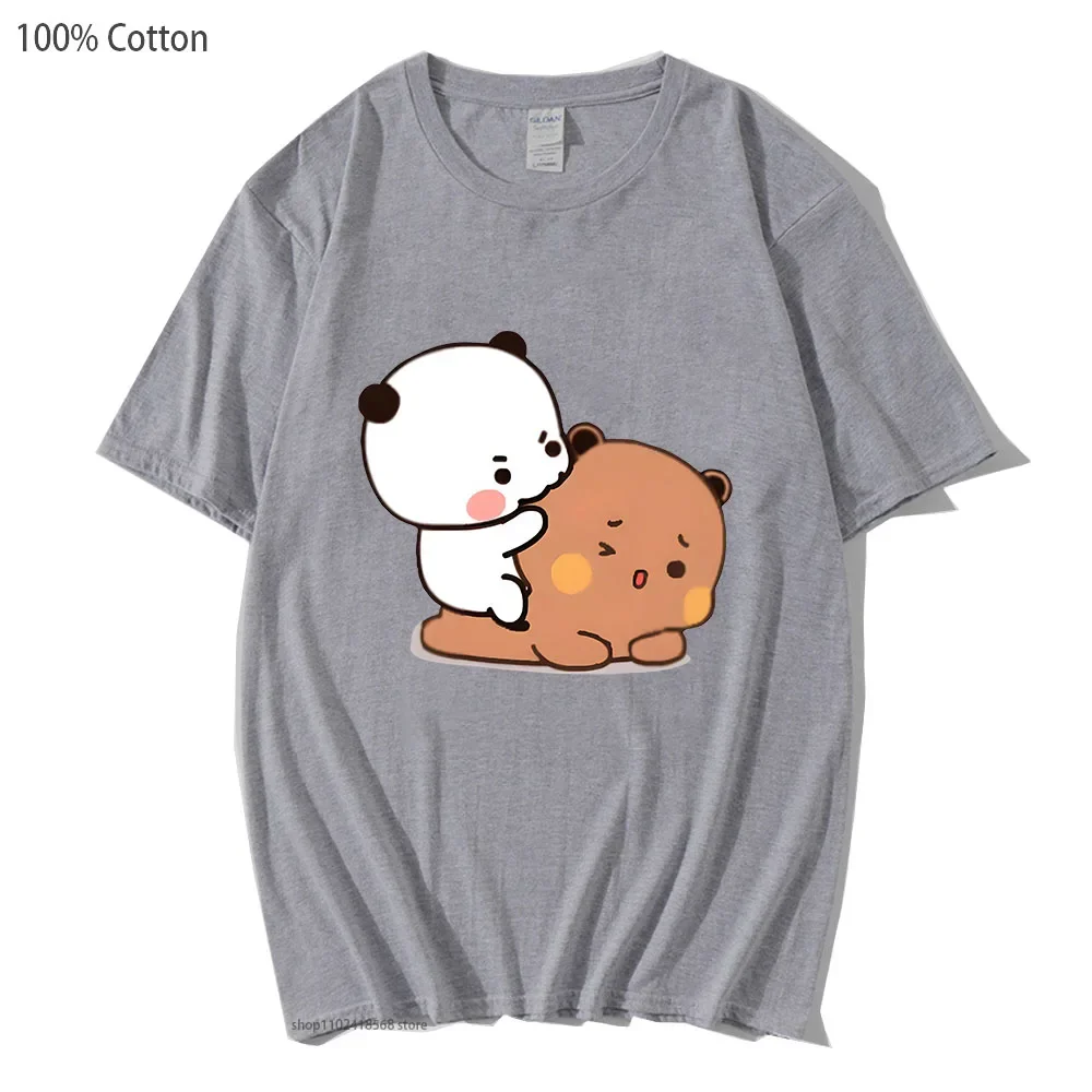 Bubu Biting Dudu T-Shirts Cartoon Brownie Panda Bear Tshirt Women Kawaii Y2k Tops Men Clothes 100% Cotton Casual Girls Clothing