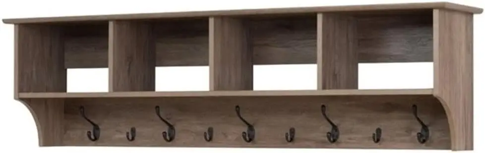 

Drifted Gray 60"" Contemporary Wall Mounted Coat Ra, Coat Hooks Wall Mount With 4 Shelves, Ideal For Hallway Or Entryway