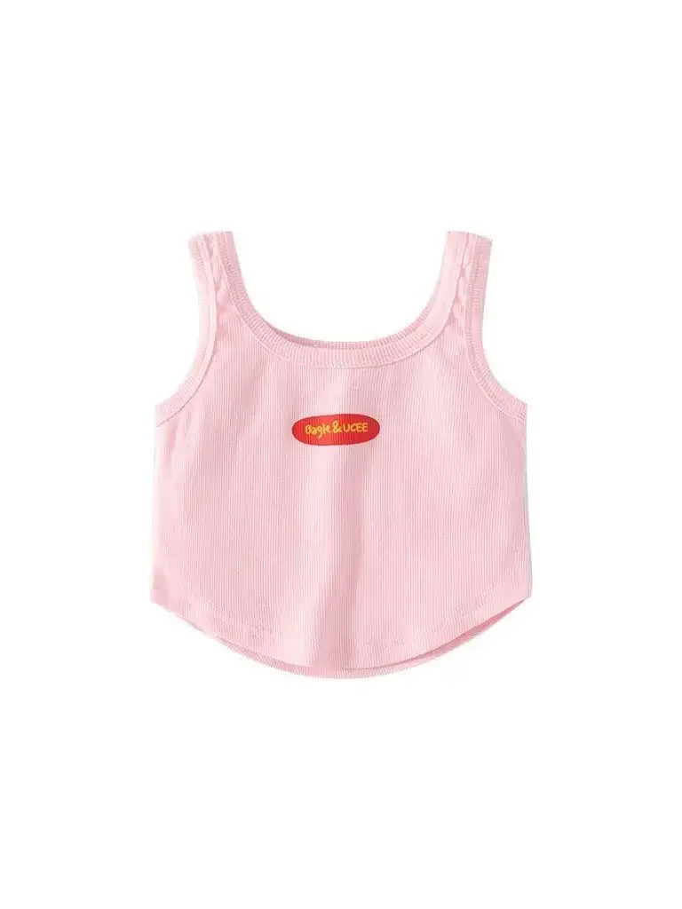 Baby Girls Sleeveless Vest Kids Letter Print Tops Toddler Camis 2024 Summer Shirt 1 To 6Yrs Children\'s Clothes Korean Style