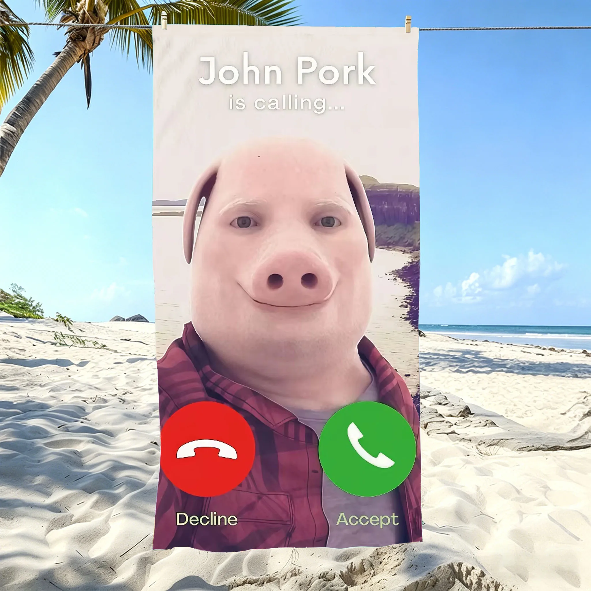 Funny John Pork is Calling Meme Beach Towel Water Absorbent 