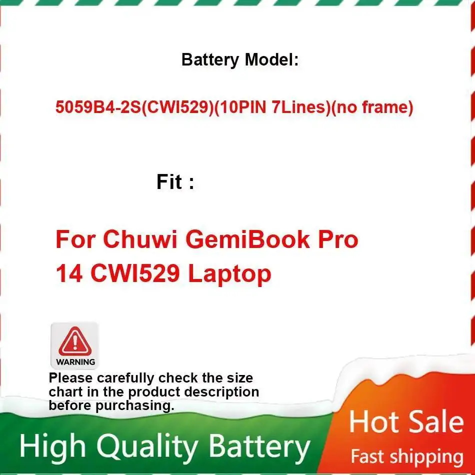 

Аккумулятор для ноутбука 5059B4-2S CWI529 10PIN 7 линий без рамки 5000 мАч для Chuwi Gemibook Pro 14